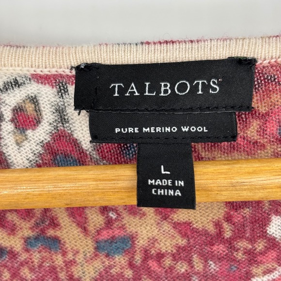 Talbots Women Pure Merino Wool Burgundy Paisley Sweater Large Lightweight Office - Picture 6 of 9